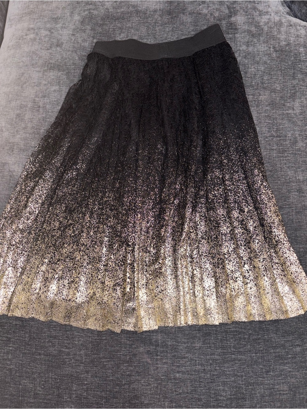 Black to Gold Ombre Pleated A-Line Skirt